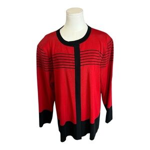 EXCLUSIVELY MISOOK Red Black Striped Cardigan size 2X‎ Holiday Business Casual